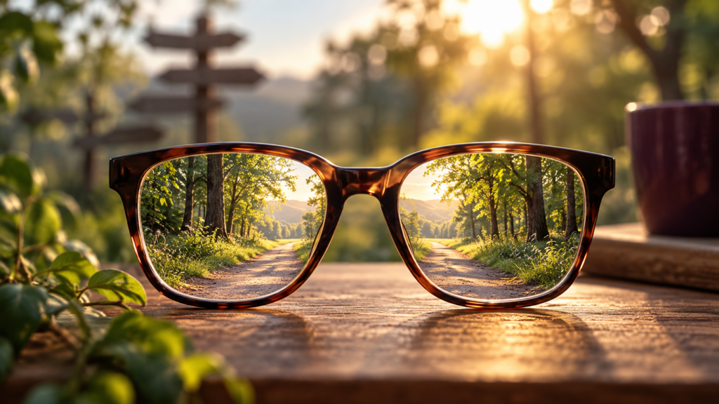 Glasses reveal a clear landscape through their lenses.
