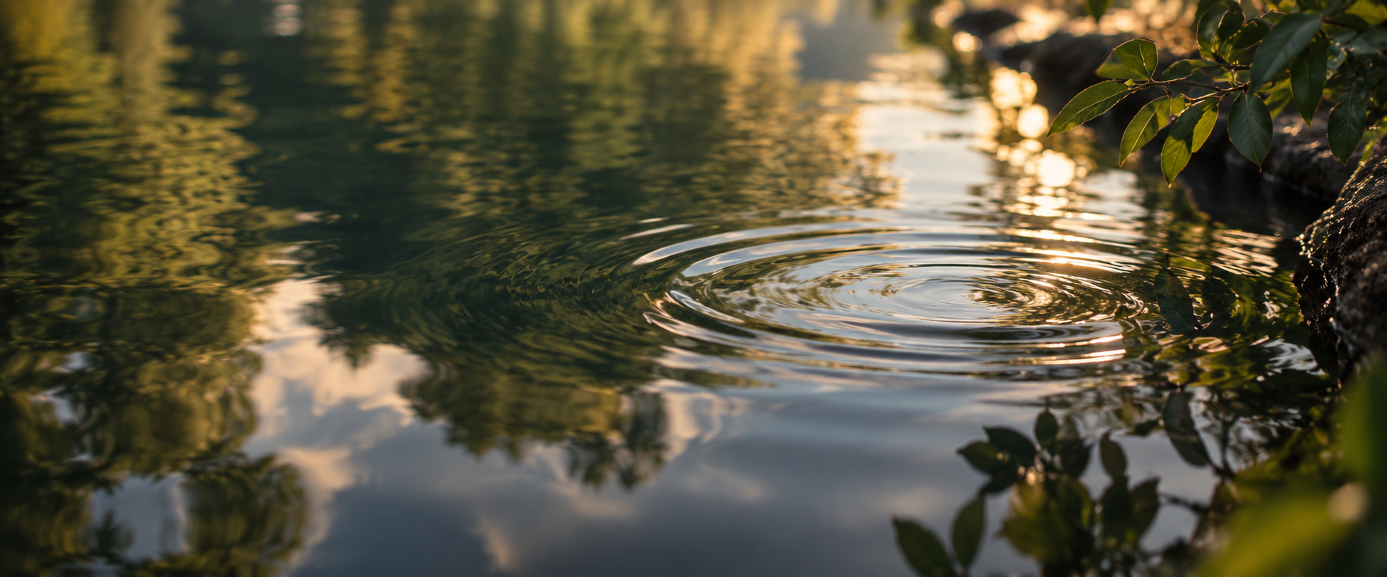 Gentle ripples catch warm sunlight on a quiet lake.