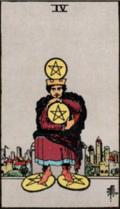 Four of Pentacles artwork for symbolism reference