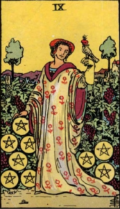 Nine of Pentacles artwork for symbolism reference