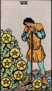 Seven of Pentacles artwork for symbolism reference
