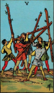 Five of Wands artwork for symbolism reference
